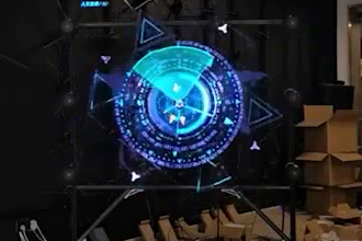 make futuristic 3d hologram fan display logo animation and holographic video
