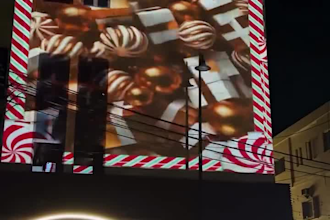 3d christmas projection mapping, festive building and led displays