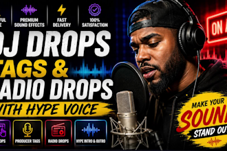 create dj drops, tags and radio drops with hype voice and sound effects