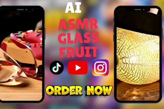 create viral ai asmr fruit video, asmr glass fruit content, sound, social media
