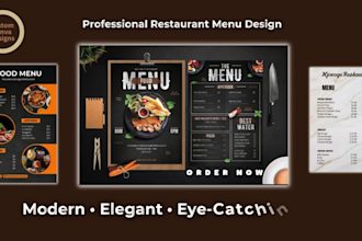 design a professional restaurant menu, food menu and menu board in canva