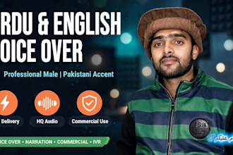 do professional urdu and english male voice over in pakistani accent