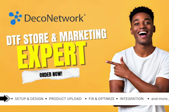 set up and design deconetwork dtf store with workflow