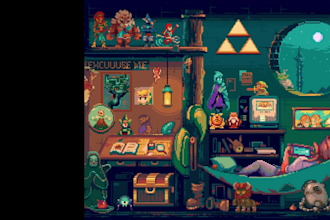 create 8bit 16bit pixel art character animation, background, animated gif
