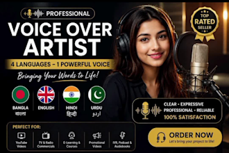 professional voice over in bangla english hindi and urdu