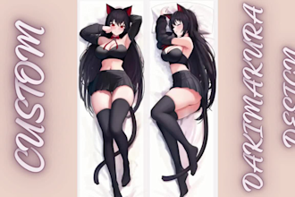draw custom anime dakimakura body pillow art for your vtuber or oc