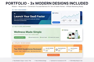 design 3 modern ai website banners for affiliate marketing