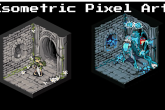 create isometric pixel art buildings, props, environments and game sprite
