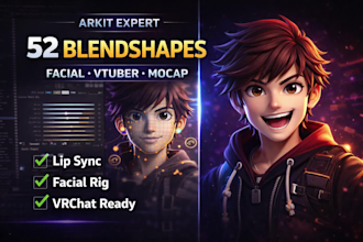 create 52 arkit blendshapes, facial rigging, vtuber vrchat avatar facial mocap