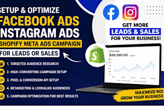 setup facebook ads instagram ads and shopify meta ads campaign for sales
