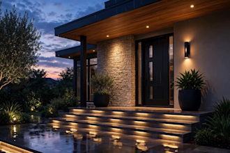 do facade renovation and entrance design with night landscape lighting system