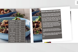 write and design cookbook recipe, custom meal plan, format in affinity and KDP