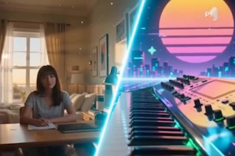 create a custom lo fi chill hop beat or retro 80s synthwave music track