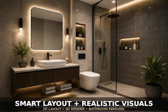 do modern luxury bathroom remodeling, 3d bathroom layout and realistic render