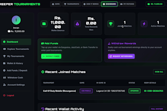create tournament website for games with admin panel