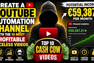 erstelle einen top10 cashcowkanal fur anonyme video und einen yt automatisierung