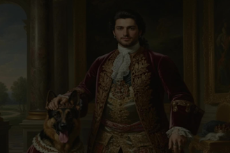 custom royal pet and owner portrait in renaissance style