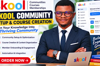 setup skool community, skool course creation, skool community manager