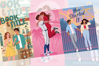 illustrate a custom romance book cover with original character romance cover