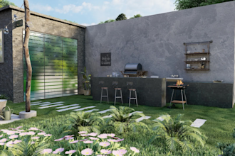 design and render modern landscape , backyard and garden
