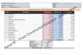 prepare construction cost estimate for all trades