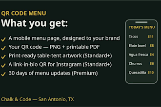 create a qr code digital menu for your restaurant, US based studio