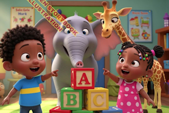 3d african toddler board baby story book illustration KDP children picture book