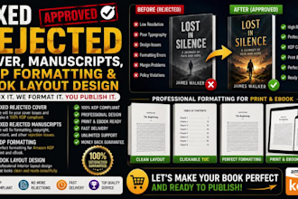 fix rejected book cover and format KDP manuscript,