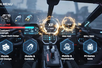 create hud and menu UI design for unity and unreal games
