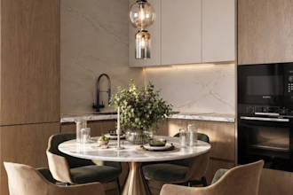 design photorealistic japandi kitchen interior 3d rendering