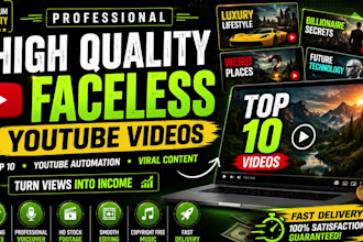 produce high quality faceless youtube automation vidoes for cash cow channels