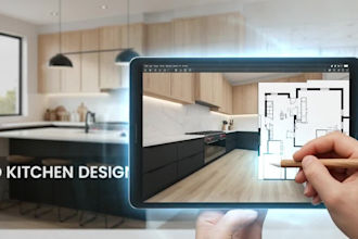3d kitchen design, kitchen layout, cabinet design, kitchen rendering and cutlist