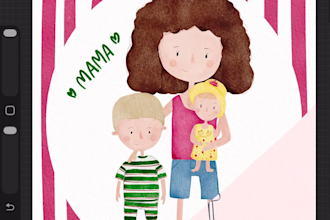 draw cute cartoon family portrait, mothers day gift