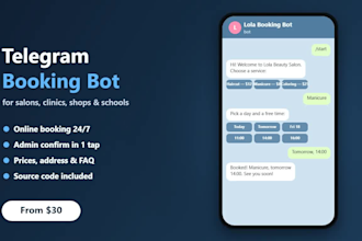 build a telegram bot for booking, orders and support