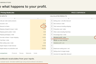 customize a handmade product cost and pricing spreadsheet