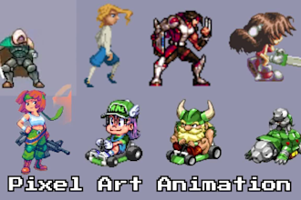 do 8 bit 16 bit game pixel art character animation sprite sheets for indie game