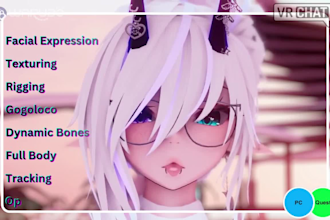 design custom vrchat booth avatar, furry anime model, vrc avi, warudo, pc, quest