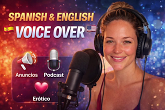 record a professional spanish female voiceover or english erotic voice acting
