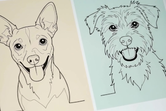 create custom pet portrait artist continuous line art