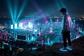 create a cinematic ai live performance concert music video, cinematic ai videos