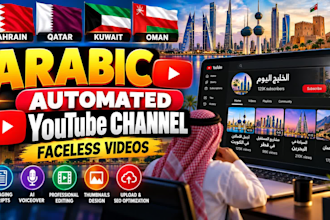 create bahrain, qatar, kuwait, oman automated youtube channel, arabic videos