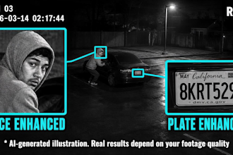 enhance a blurry license plate and face from security camera video