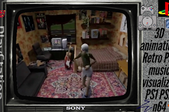 create a retro 3d music visualizer ps1 style and low poly animation