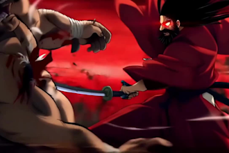 create a hand drawn frame by frame 2d anime fight scene and 2d music video