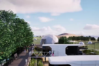 elevate 3d eco resort master planning, geodesic domes, landscape park design,cgi