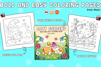 draw bold and easy line art illustration for kdp coloring books