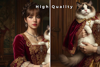 create royal custom pet and owner portraits in luxury ai art style