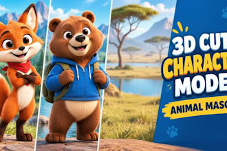 design 3d cute character model animal mascot cartoon character in pixar style