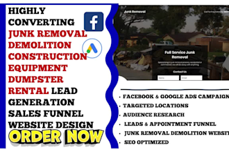 generate junk removal, demolition, and dumpster rental leads website design