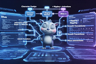 create character mascot rive, lottie animations web and app